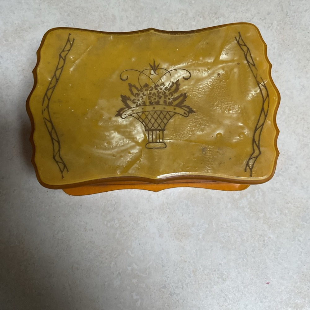 Vintage Gold Tone Trinket Box with neoclassical flower basket motif